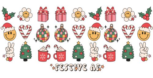 Festive Af-Retro Christmas 16oz UV DTF Libby Cup Wrap