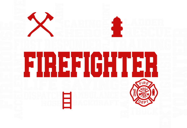 Firefighter Word Puzzle White and Red DTF (direct-to-film) Transfer