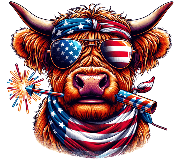 Firework in Mouth of USA Cow DTF (direct-to-film) Transfer