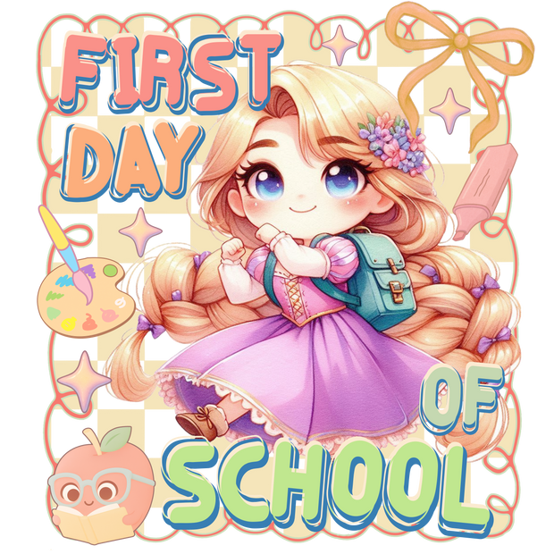 First Day Girl in Pink Dress DTF (direct-to-film) Transfer