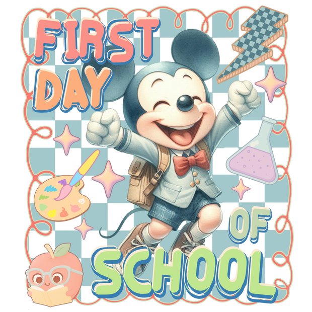 First Day Happy Mickey DTF (direct-to-film) Transfer