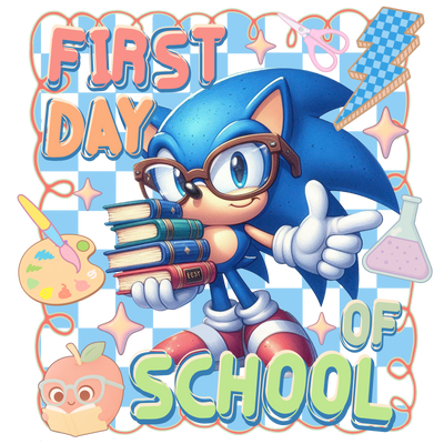 First Day Sonic with Books in Hand DTF (direct-to-film) Transfer