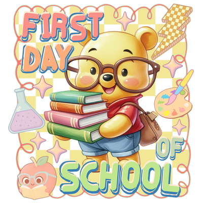 First Day of School Baby Pooh in Glasses DTF (direct-to-film) Transfer
