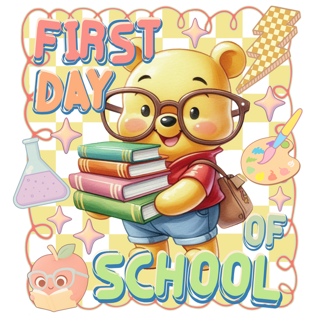 First Day of School Baby Pooh in Glasses DTF (direct-to-film) Transfer