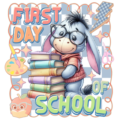 First Day of School Donkey in Glasses DTF (direct-to-film) Transfer