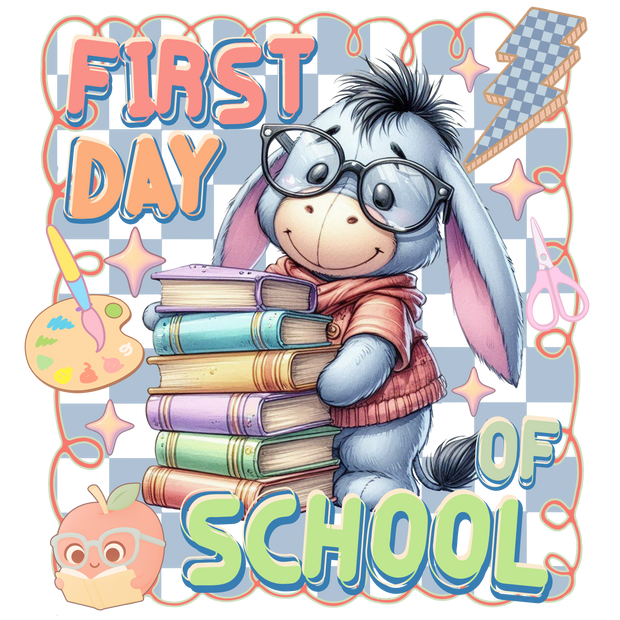 First Day of School Donkey in Glasses DTF (direct-to-film) Transfer