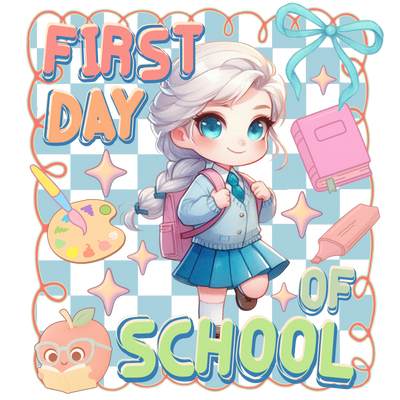 First Day of School Girl in Sweater DTF (direct-to-film) Transfer
