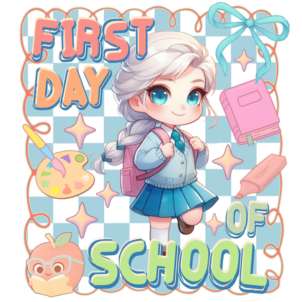 First Day of School Girl in Sweater DTF (direct-to-film) Transfer