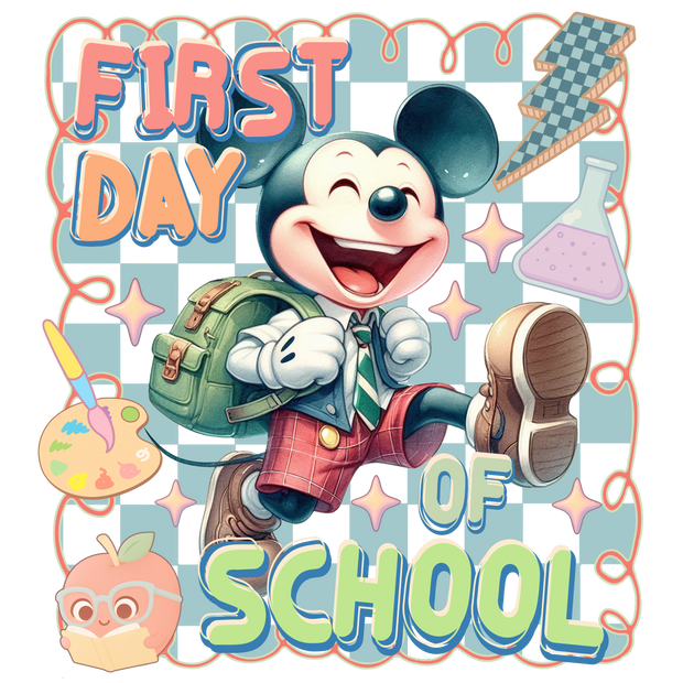 First Day of School Mickey & Apple DTF (direct-to-film) Transfer