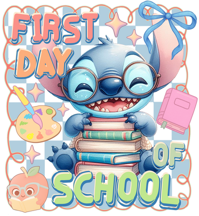 First Day of School Stitch Showing Teeth DTF (direct-to-film) Transfer