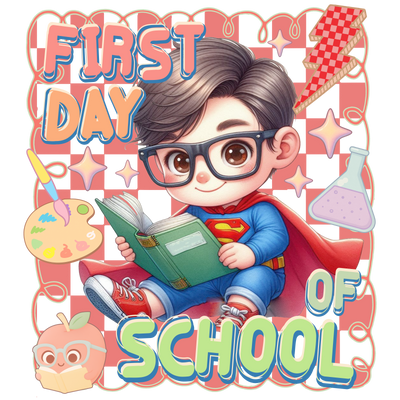 First Day of School Super Boy in Glasses DTF (direct-to-film) Transfer