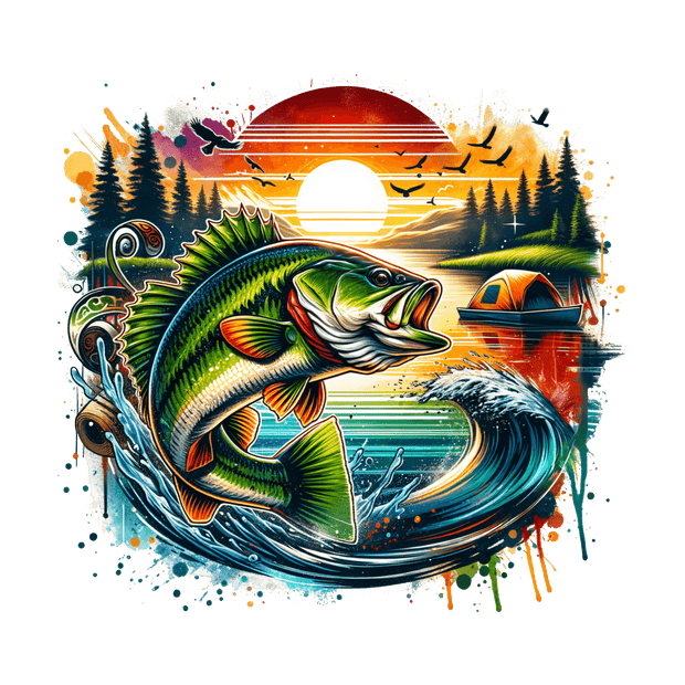 Fish in Wave With Sunset DTF (direct-to-film) Transfer