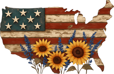 Flag Colored America with Sunflowers DTF (direct-to-film) Transfer