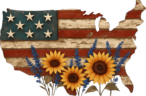 Flag Colored America with Sunflowers DTF (direct-to-film) Transfer