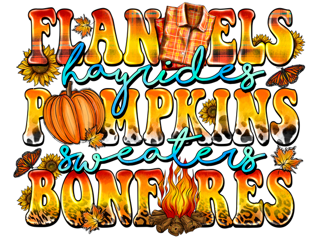 Flannels Hayrides Pumpkins Sweaters Bonfires DTF (direct-to-film) Transfer