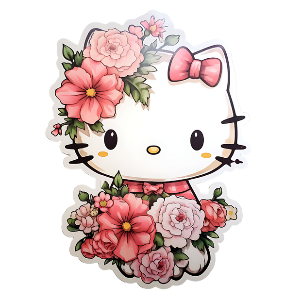 Floral Hello Kitty Pale Pink DTF (direct-to-film) Transfer