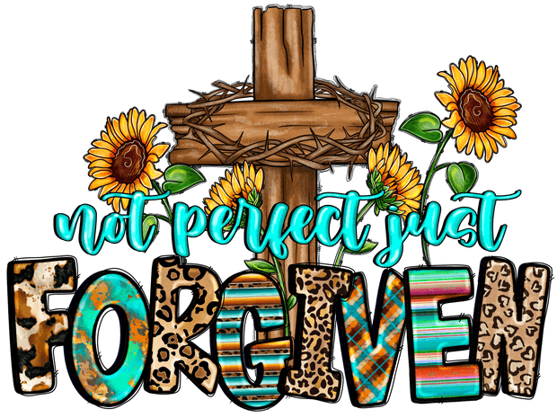 Forgiven Cross & Flowers DTF (direct-to-film) Transfer