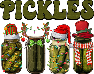 Four Christmas Pickle Jars DTF (direct-to-film) Transfer