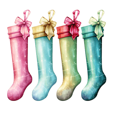 Four Pastel Christmas Stockings DTF (direct-to-film) Transfer