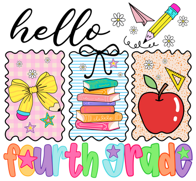 Fourth Grade Bow Books & Apple DTF (direct-to-film) Transfer