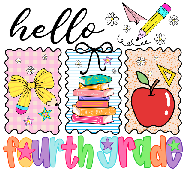 Fourth Grade Bow Books & Apple DTF (direct-to-film) Transfer