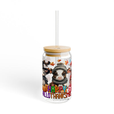 Hallothanksmas with Cow Happy Hallothanksmas 16oz UV DTF Libby Cup Wrap