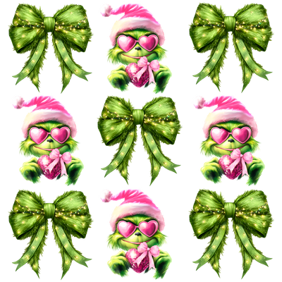 G Man Green Bows Pink Ornaments DTF (direct-to-film) Transfer