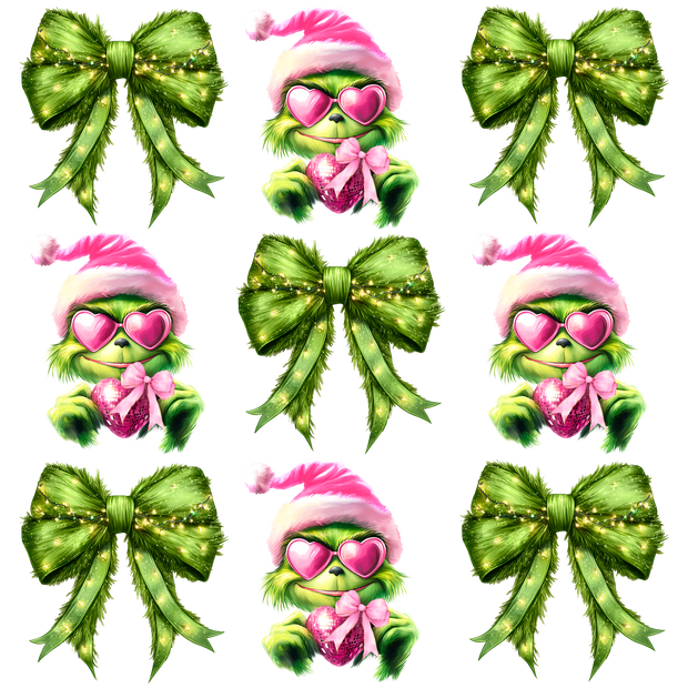 G Man Green Bows Pink Ornaments DTF (direct-to-film) Transfer