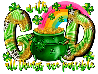 GOD in Green with Gold DTF (direct-to-film) Transfer