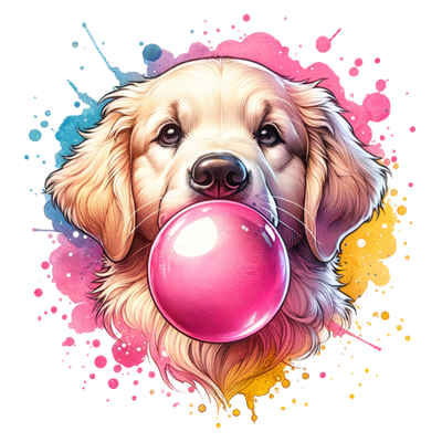 GOLDEN RETRIEVER BLOWING BUBBLE DTF (direct-to-film) Transfer