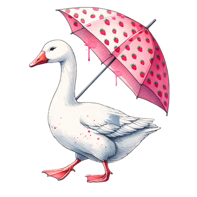 GOOSE WITH STRAWBERRY UMBRELLA CLIPART DTF (direct-to-film) Transfer