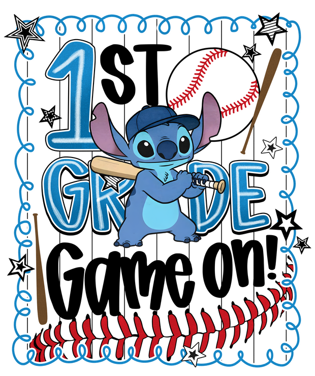 Game on Stitch Baseball DTF (direct-to-film) Transfer