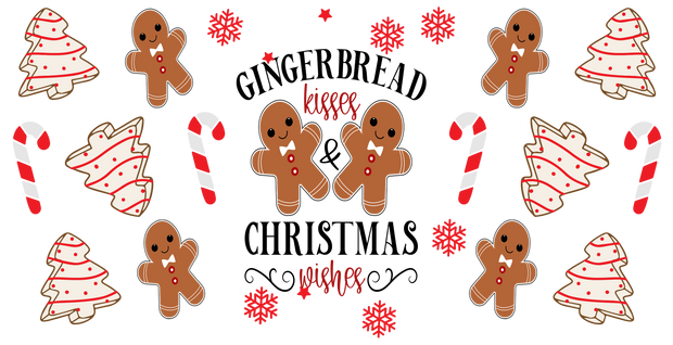 Gingerbread Kisses 16oz UV DTF Libby Cup Wrap