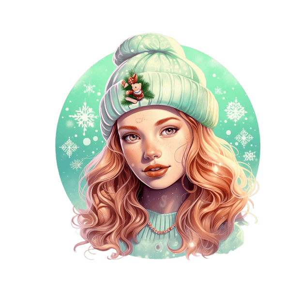 Girl With Green Christmas Hat DTF (direct-to-film) Transfer