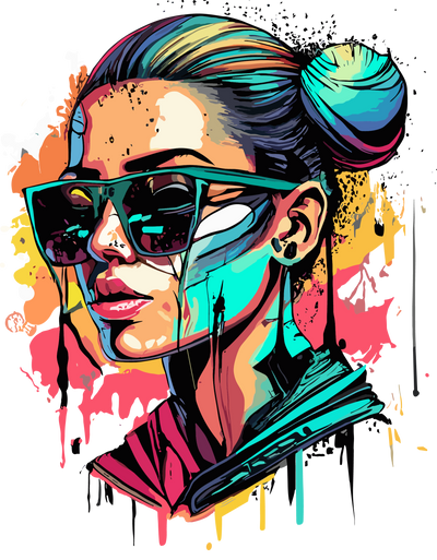 Girl in Bun & Shades Color Drip DTF (direct-to-film) Transfer