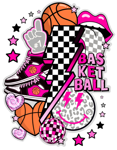 Girls Black and Pink Retro Basketball DTF (direct-to-film) Transfer