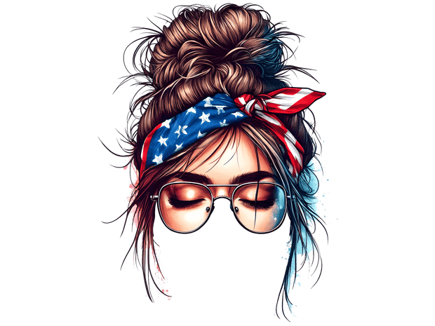 Girl with Messy Bun & USA Bandana DTF (direct-to-film) Transfer