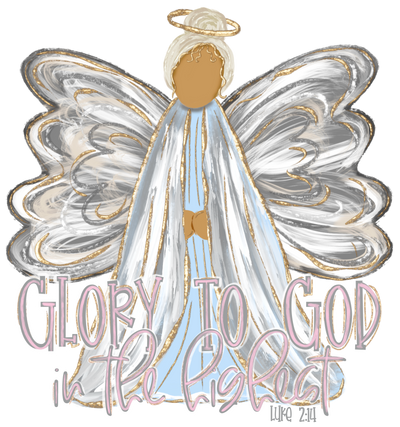 Glory to God Angel in Silver DTF (direct-to-film) Transfer