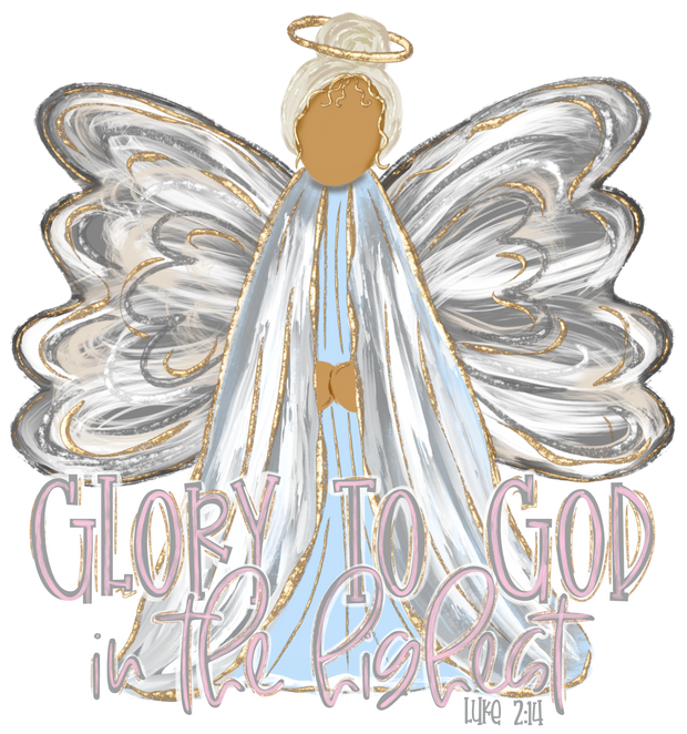 Glory to God Angel in Silver DTF (direct-to-film) Transfer