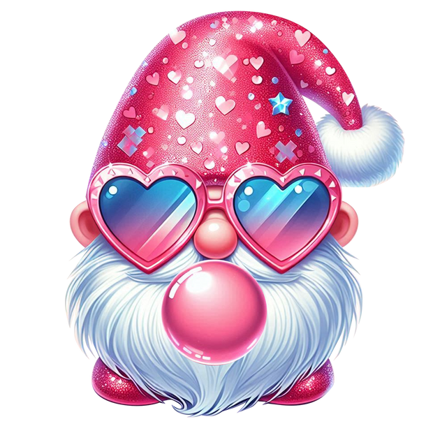 Gnome in Pink Blowing Bubble DTF (direct-to-film) Transfer