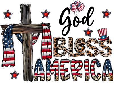 God Bless America Cross DTF (direct-to-film) Transfer