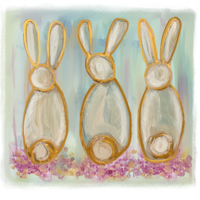 Gold Bunny Trio With Pink Floral Faceless DTF (direct to film) Transfer