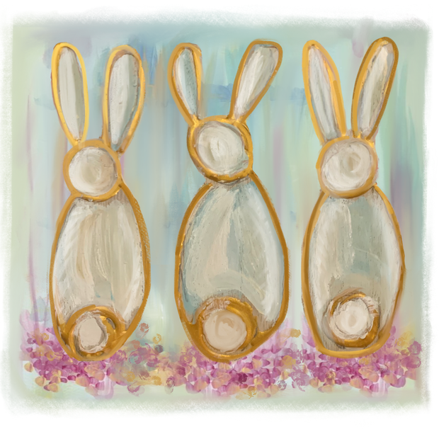 Gold Bunny Trio With Pink Floral Faceless DTF (direct to film) Transfer