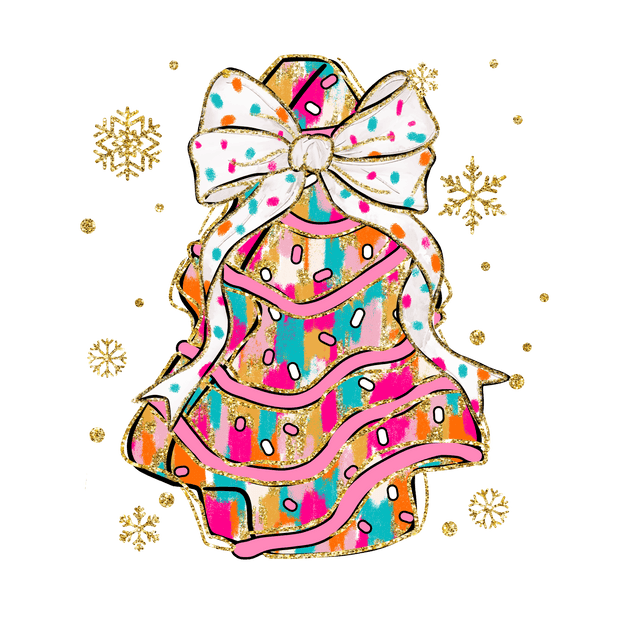 Gold Glitter and Multicolored Bow DTF (direct-to-film) Transfer