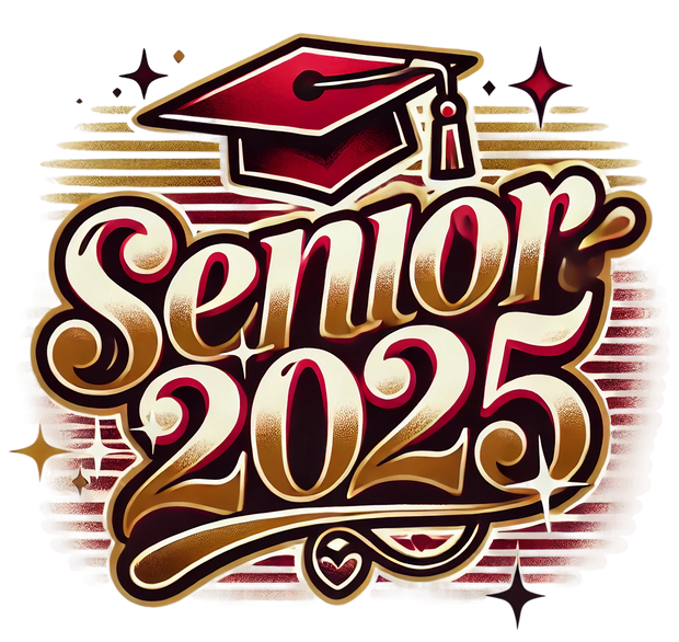 Gold Senior 2025 Airbrushed Maroon Cap DTF (direct-to-film) Transfer