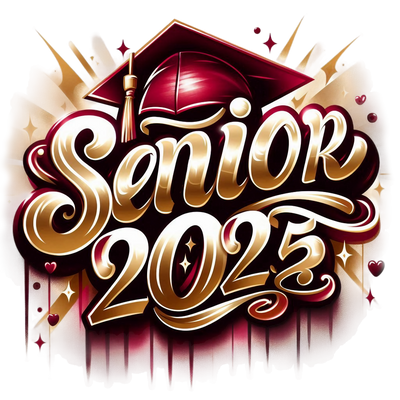 Gold Senior 2025 Airbrushed Maroon Drip DTF (direct-to-film) Transfer