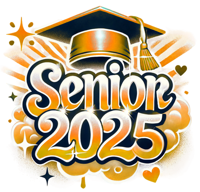 Gold & Orange Senior 2025 Airbrushed DTF (direct-to-film) Transfer