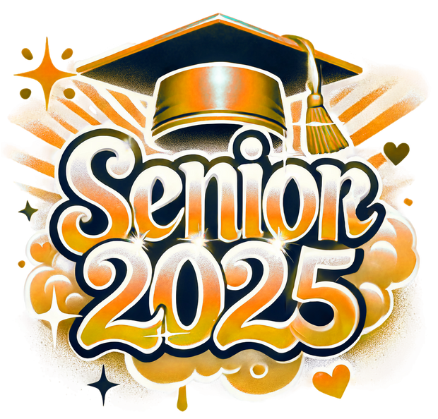 Gold & Orange Senior 2025 Airbrushed DTF (direct-to-film) Transfer