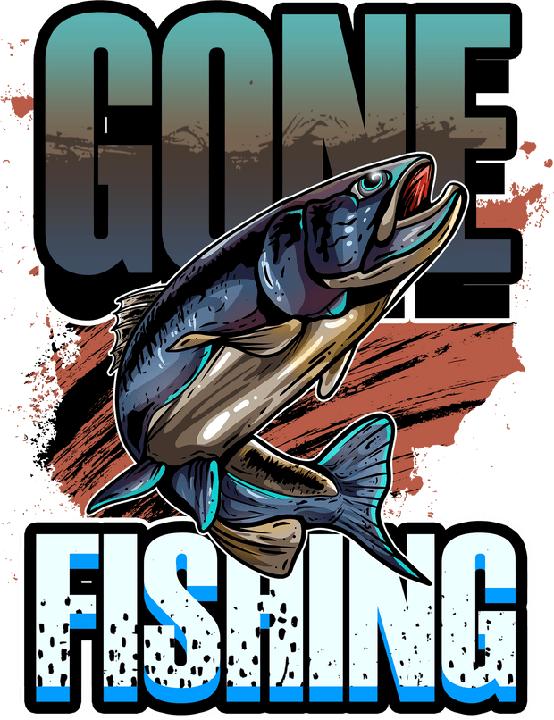 Gone Fishing Fish Image DTF (direct-to-film) Transfer