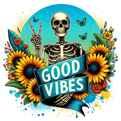Good Vibes Skeleton & Sunflowers DTF (direct-to-film) Transfer